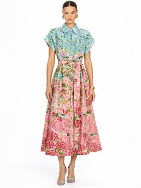 La Fuori Revolve Hydrangea Floral Silk-Linen Organza Belted Midi Dress